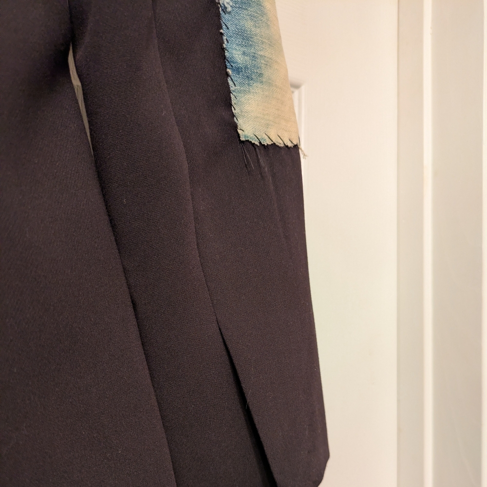 Custom Blazer - Black Blazer Blue Bleached Denim Distressed Blazer - Picture 6 of 6